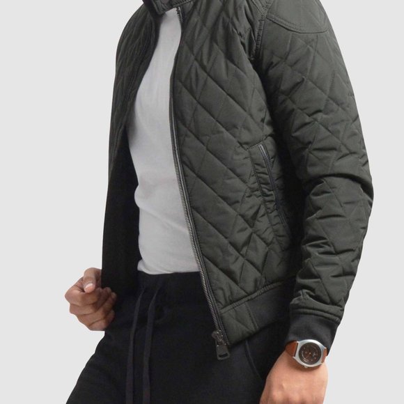 OLGYN Men’s Quilted Olive Green Bomber Jacket - Picture 3 of 4
